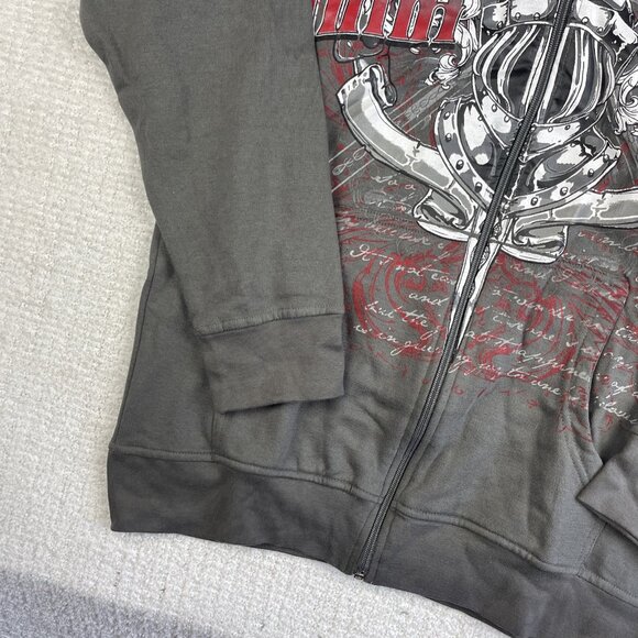 NWT MMA Elite Hoodie Gray Full Zip Up Small Y2K Goth Skull Punk Affliction Style - Picture 5 of 16